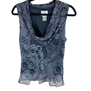 ICE black & white 100% silk  sleeveless cowl neck tank top